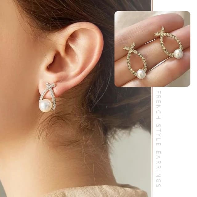 925純銀法式耳環｜925銀針 純銀耳針 銀針耳環 水鑽 珍珠 耳釘耳飾 飾品 韓系耳環 質感 女生耳環 流行百搭耳環