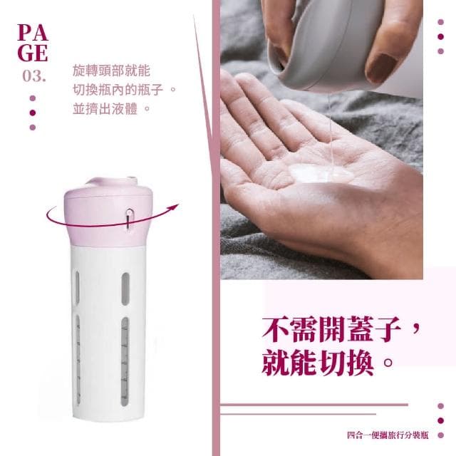 【蕉蕉購物】四合一便攜旅行保養品分裝瓶按壓瓶 分裝罐 乳液瓶 沐浴瓶 收納瓶 洗髮精 化妝水 酒精 禮物