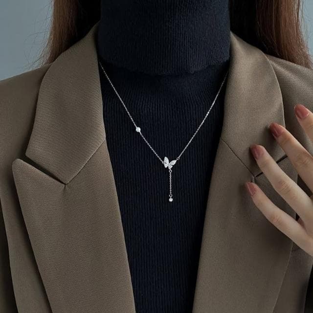 【MoonDy】蝴蝶項鍊生日禮物鋯石項鍊 項鍊 飾品 配件 純銀項鍊 鉑金項鍊 銀飾 銀項鍊 女朋友生日禮物