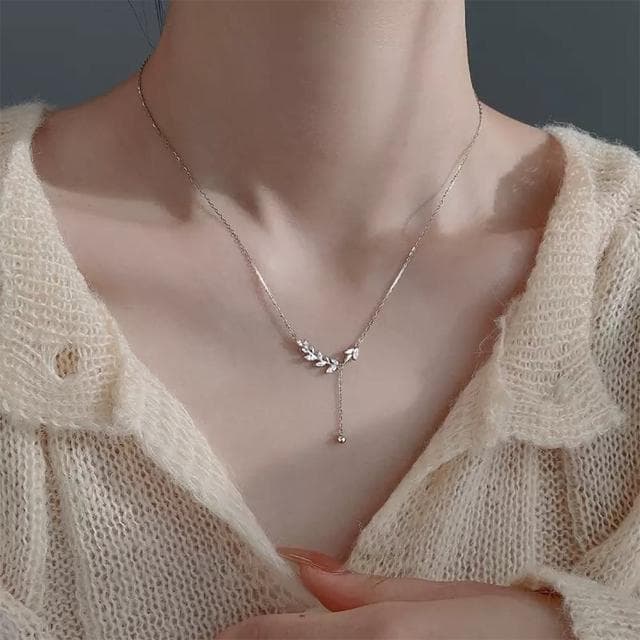 【MoonDy】麥穗項鍊 桂冠項鍊生日禮物氣質項鍊 純銀項鍊 鋯石項鍊 鋯石項鍊 平安項鍊 鎖骨鏈 銀飾 短項鍊