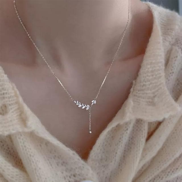 【KT DADA】麥穗項鍊 桂冠項鍊 生日禮物 氣質項鍊 純銀項鍊 鋯石項鍊 精品項鍊 平安項鍊 鎖骨鏈 銀飾 短項鍊