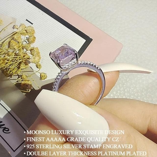 【MoonDy】戒指 純銀戒指 食指戒 鋯戒 寶石戒指 鋯石戒指 復古戒指 可愛戒指 日系戒指 生日禮物 粉鋯戒指