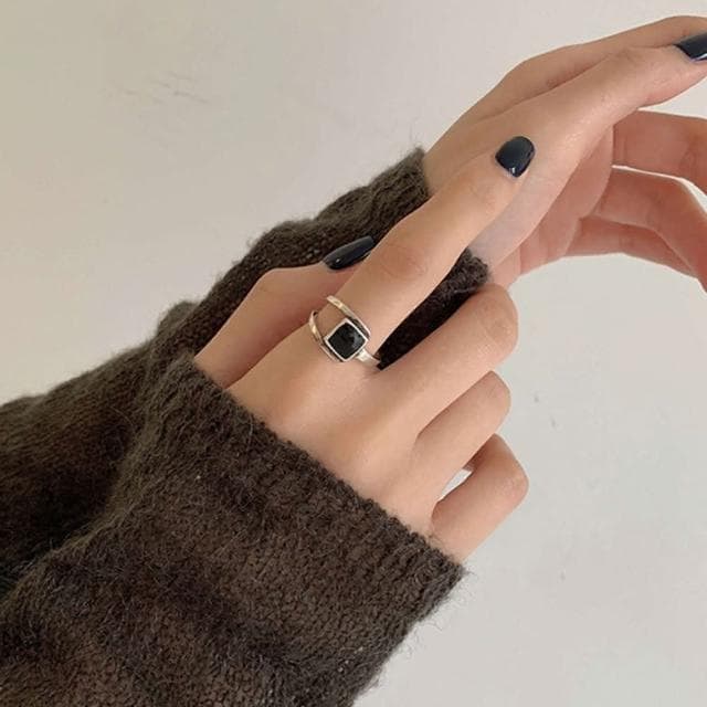 【KT DADA】可調節戒指 不規則戒指 女生生日禮物 純銀戒指 銀戒指 開口戒指 方形戒指 個性戒指 歐美正方形