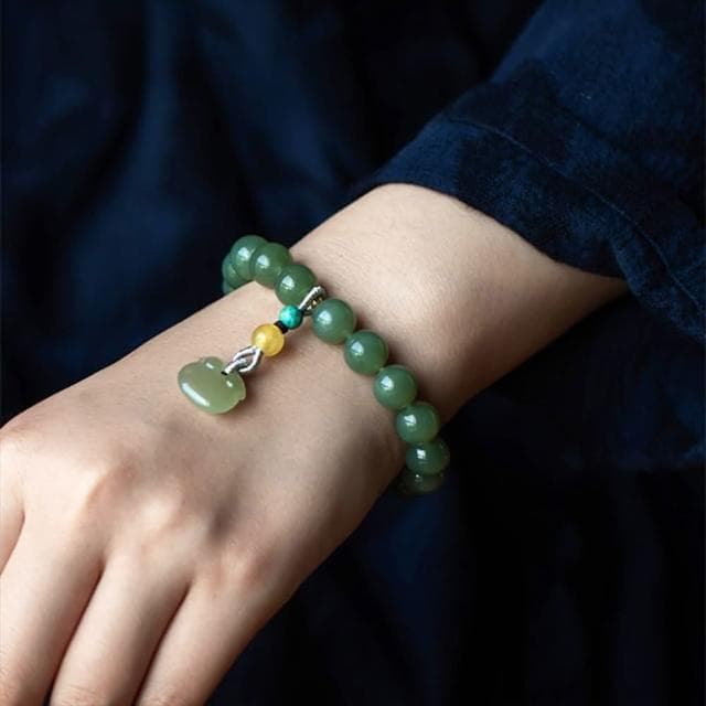 【MoonDy】手串 佛珠 串珠手鍊 民族風飾品 女生飾品 如意鎖手鍊 玉手鍊 和田青玉手鍊 送長輩 保平安 禮物