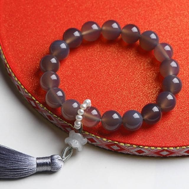 【MoonDy】女手鍊 佛珠 珍珠和田玉手鍊 蓮花飾品 玉配飾 灰瑪瑙手串 流蘇手鍊 復古飾品 送長輩 禮物