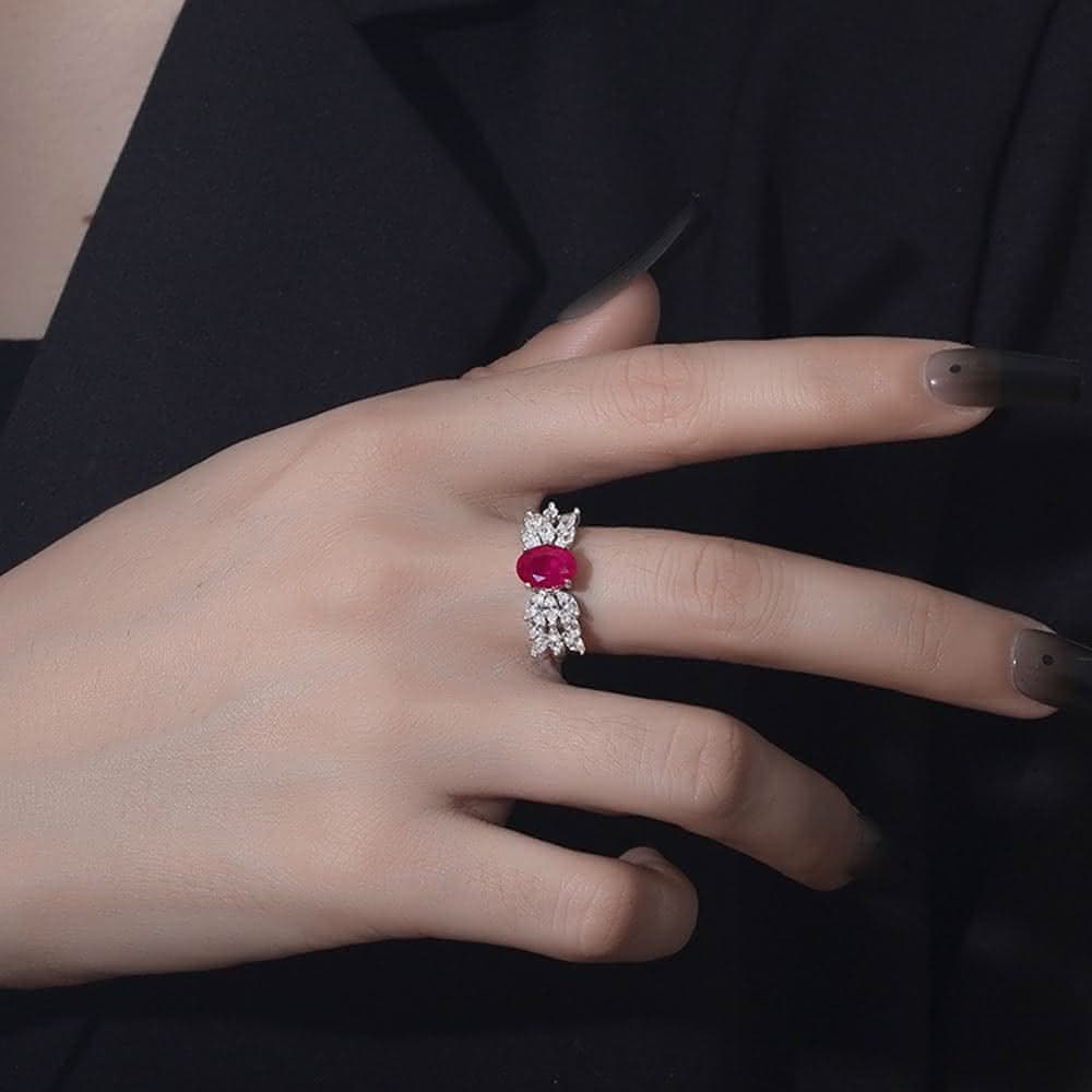 【MoonDy】生日禮物 鴿血紅戒指 純銀戒指 鋯石大戒指 新娘飾品 浮誇戒指 紅色戒指 送長輩 送女生
