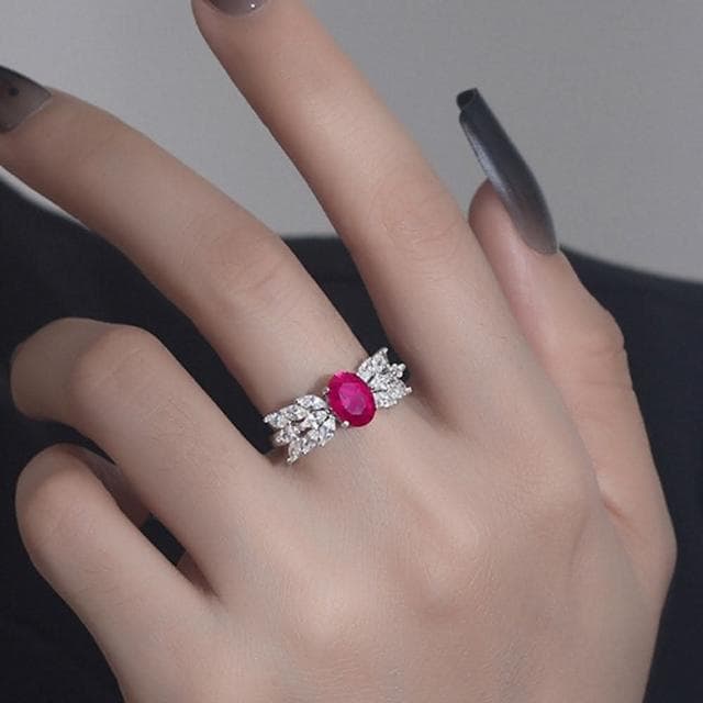 【MoonDy】生日禮物 鴿血紅戒指 純銀戒指 鋯石大戒指 新娘飾品 浮誇戒指 紅色戒指 送長輩 送女生