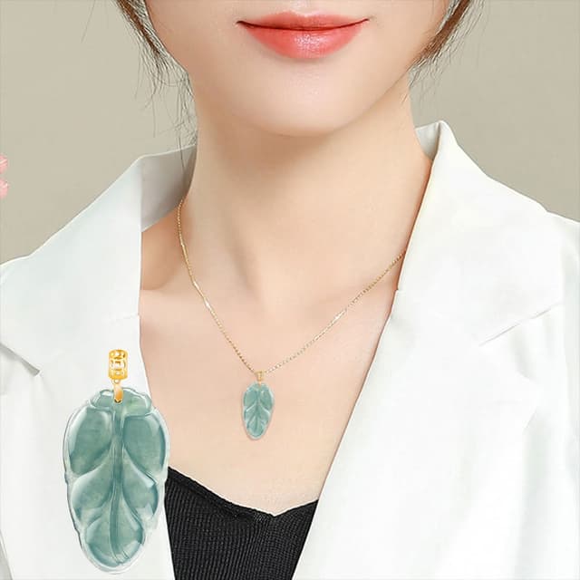 【MoonDy】翡翠項鍊 天然翡翠A貨 冰種翡翠 藍水葉子 項鍊 墜子 玉項鍊 吊墜 翡翠玉墜 金項鍊 生日禮物