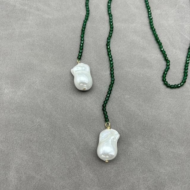 【MoonDy】項鍊 珍珠項鍊 綠尖晶石項鍊 寶石項鍊 毛衣鍊 氣質項鍊 配飾 長項鍊 頸鍊 鎖骨鍊 串珠項鍊 送女生 生日禮物