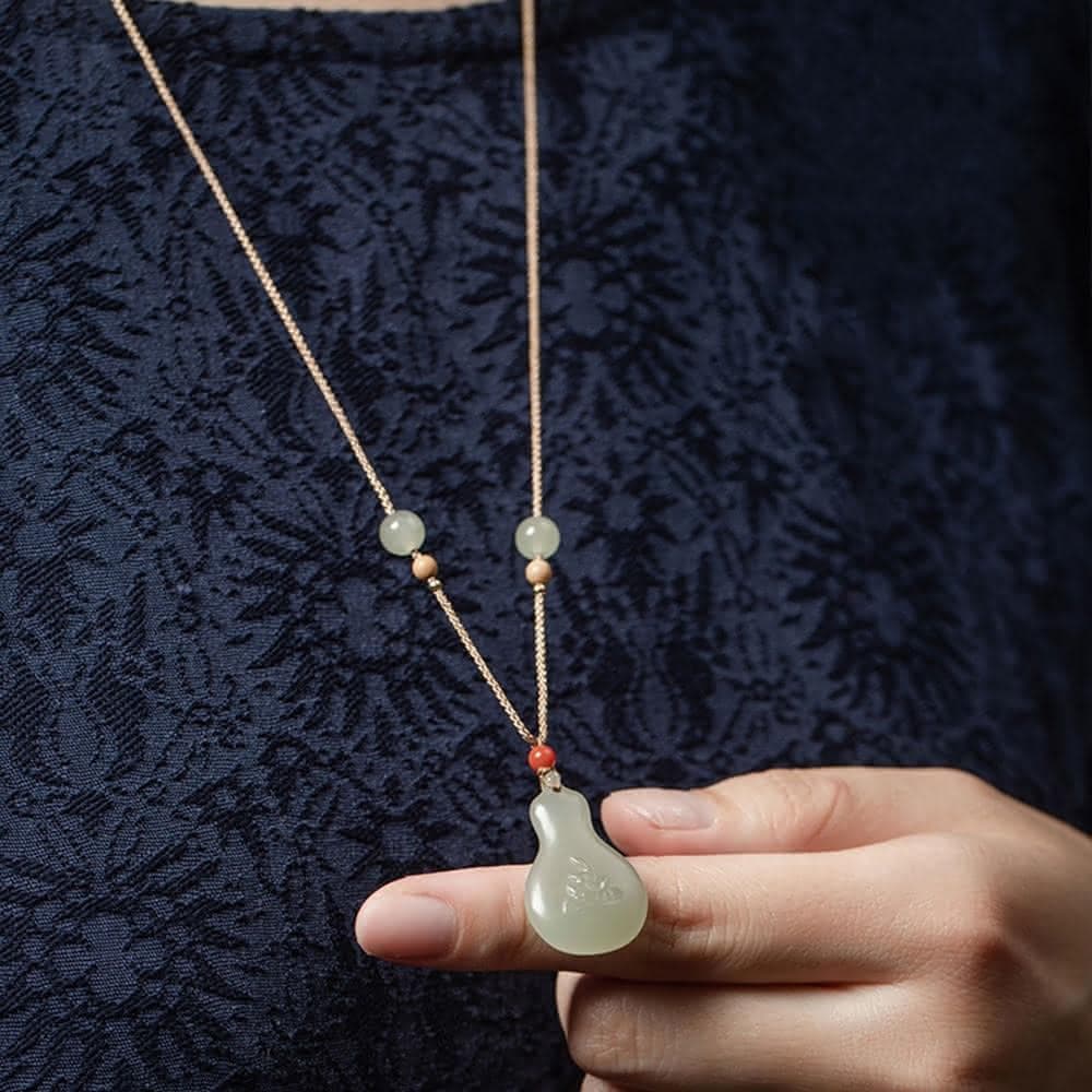 【MoonDy】項鍊 玉項鍊 和田玉項鍊 葫蘆吊墜 手工項鍊 編織項鍊 編繩項鍊 女項鍊 小掛件 招財納福 保平安 送長輩 禮物