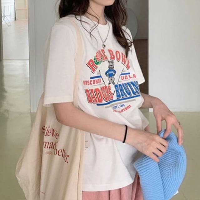 【MoonDy】衣服 上衣 短t 寬鬆 卡通上衣 短袖T恤 女短T 設計感上衣 美式短t 純棉上衣 白色短袖 落肩上衣 生日禮物