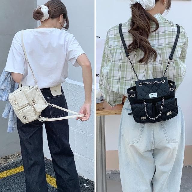 【MoonDy】鍊條包 時髦包包 可愛包包 後背包 生日禮物 包包 小香風後背包 菱格紋包包 小背包 小包包 韓國包包 百搭包包