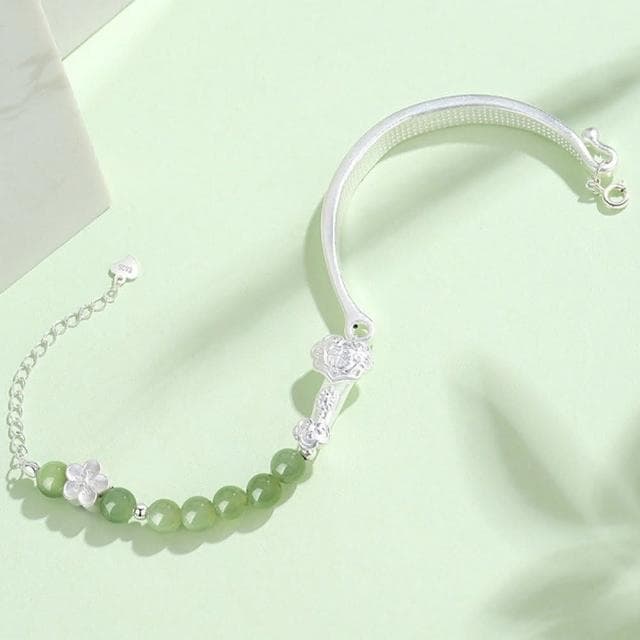 【MoonDy】和田玉手串 手鏈 水晶手鍊 如意手鐲 女生飾品 招財手鍊 999 純銀 手鏈女 保平安 新中式 純銀手鏈 女生禮物