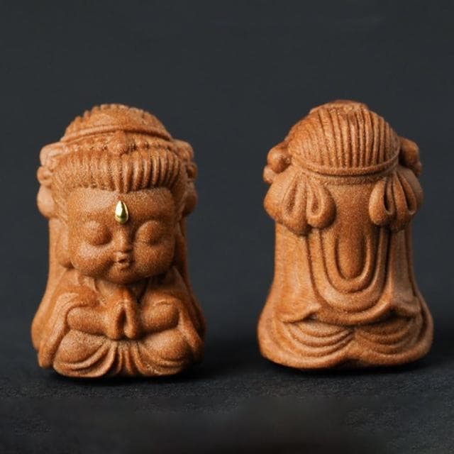 【MoonDy】觀世音菩薩 手串 配件 配飾 觀音佛像 可愛卡通 吊墜 檀香 木雕 守護神 護身符 招財納福 保平安 小禮物