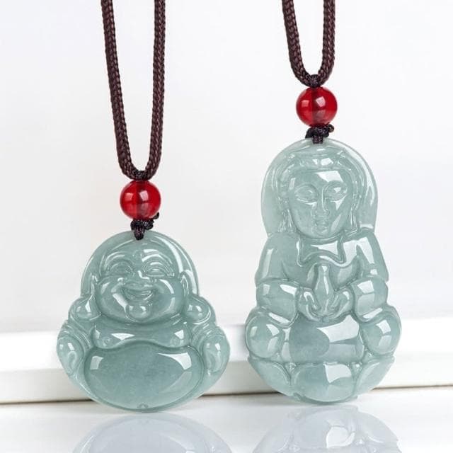 【MoonDy】彌勒佛玉墜 觀音佛像 飾品 翡翠 護身符 辟邪 招財納福 項鍊 吊墜 玉珮 男女同款 保平安 玉石項鍊 小禮物