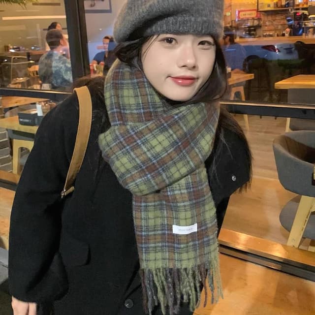 【KT DADA】百搭圍巾 復古圍巾 格子圍巾 韓國圍巾 防風毯 冷氣毯 披巾 圍脖 圍巾 保暖披肩 生日禮物