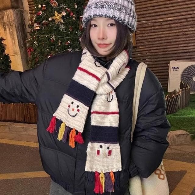 【MoonDy】圍巾 圍脖 編織圍巾 毛線圍巾 保暖圍巾 厚圍巾 流蘇圍巾 細圍巾 針織圍巾 韓國圍巾 交換禮物 白色圍巾 禮物