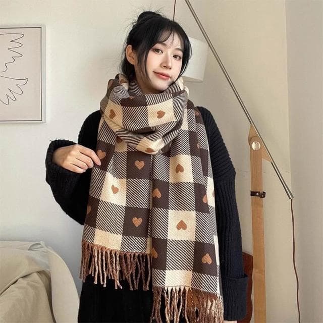 【MoonDy】圍巾 披巾 女圍脖 格子圍巾 流蘇圍巾 保暖圍脖 厚圍巾 韓國圍巾 保暖圍巾 羊絨圍巾 披肩圍巾 發熱圍巾 禮物
