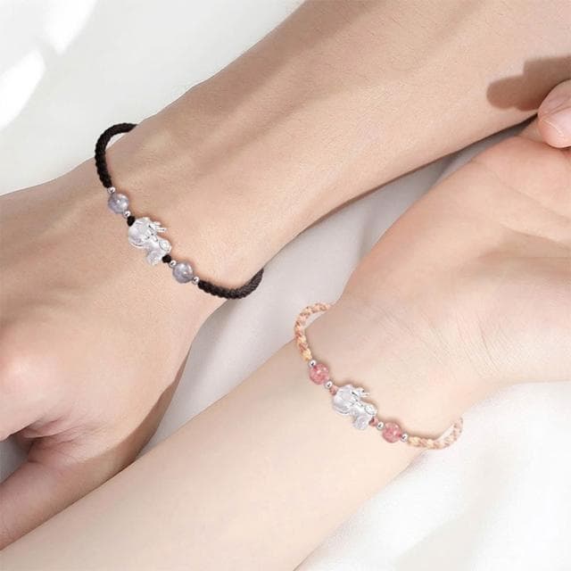 【KT DADA】999 純銀 貔貅 情侶手鍊 閨蜜手鍊 招財納福 情人節禮物手工編織 手鍊手環 水晶手鍊 草莓晶 月光石 串珠