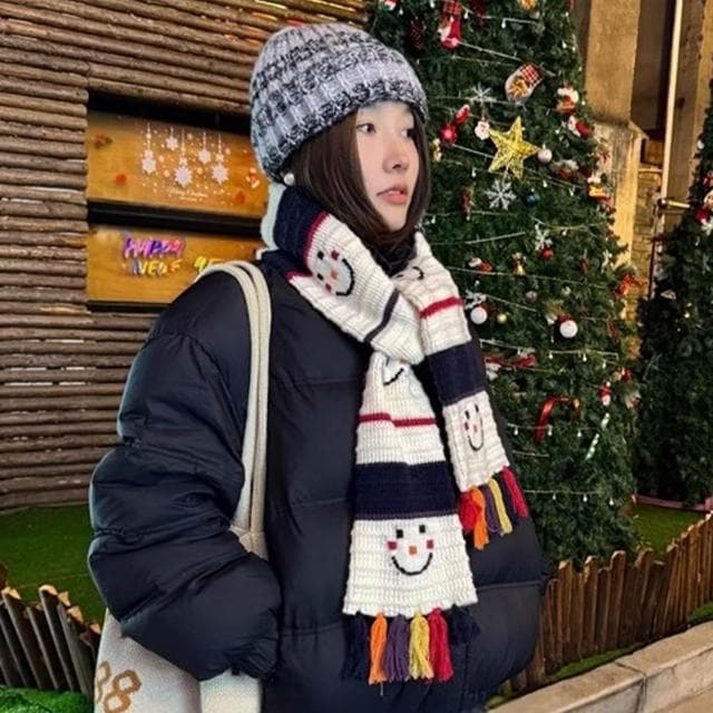 【KT DADA】厚圍巾 流蘇圍巾 細圍巾 交換禮物 白色圍巾 禮物 圍巾 圍脖 編織圍巾 毛線圍巾 針織圍巾 韓國圍巾 保暖圍巾