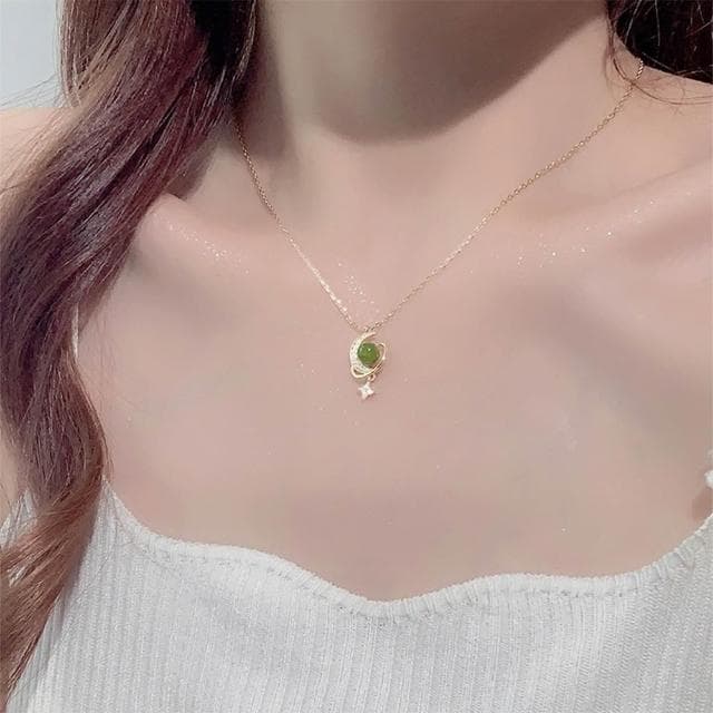 【KT DADA】和田玉 星球項鍊 高級感 閨蜜項鍊 情人節禮物 項鍊 女生項鍊 925 純銀項鍊 女生飾品 生日禮物 鎖骨鏈