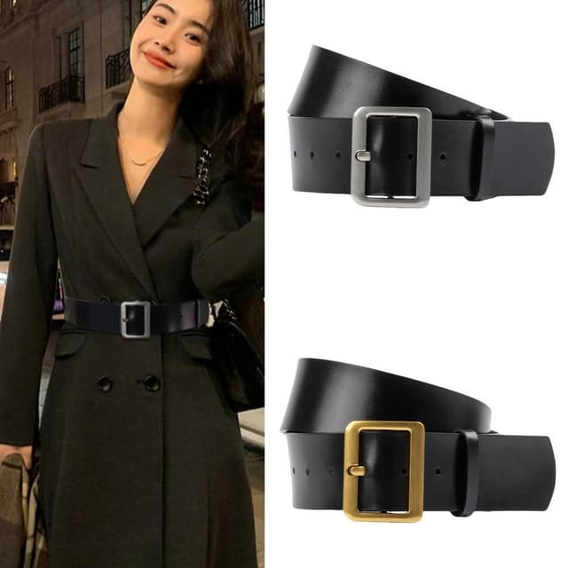 【MoonDy】皮帶 腰帶 腰封 寬腰帶 真皮皮帶 牛皮腰帶 方頭腰帶 黑色腰帶 金扣腰帶 真皮腰帶 生日禮物