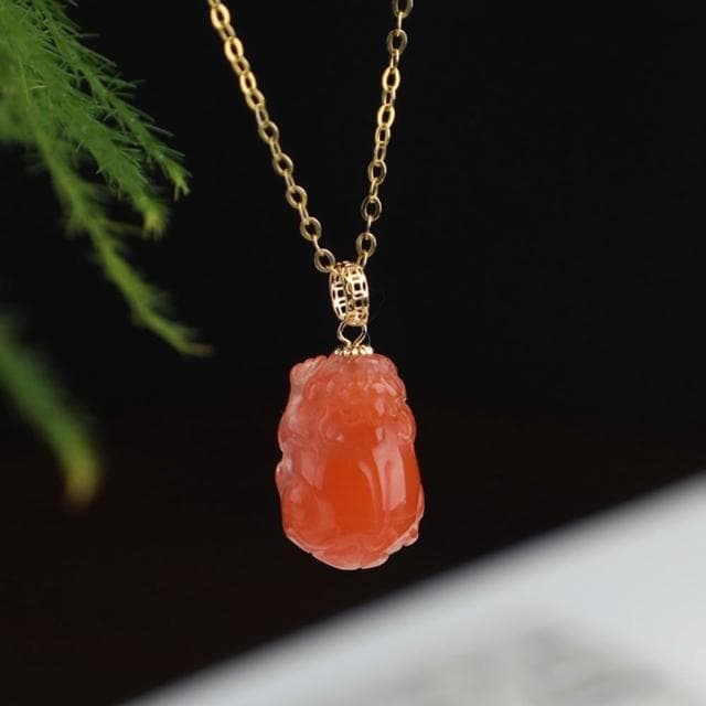 【MoonDy】飾品 項鍊 女生項鍊 紅瑪瑙項鍊 18K金 貔貅項鍊 招財項鍊 保平安 吊墜 男女通用 天然玉石
