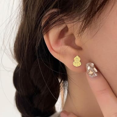 【MoonDy】飾品 耳環 女生耳環 純銀耳環 銀針 葫蘆 耳針 耳飾 耳釘 高級感 百搭 金色耳環 穿搭配件 送女生
