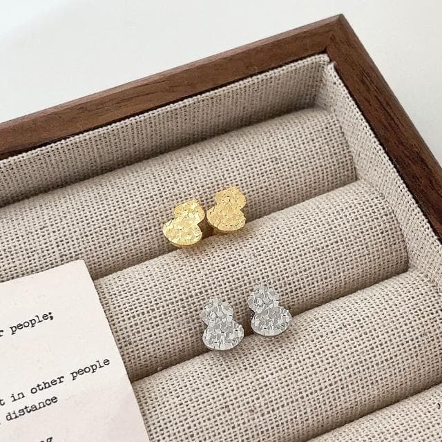【MoonDy】飾品 耳環 女生耳環 純銀耳環 銀針 葫蘆 耳針 耳飾 耳釘 高級感 百搭 金色耳環 穿搭配件 送女生