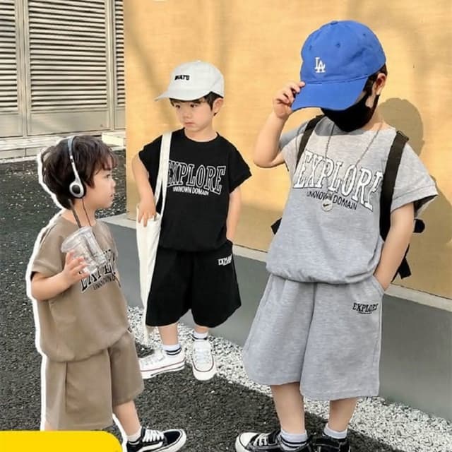 【Arbea】男童上衣印花字母短袖T卹加短褲夏裝新款童裝兒童 C104 