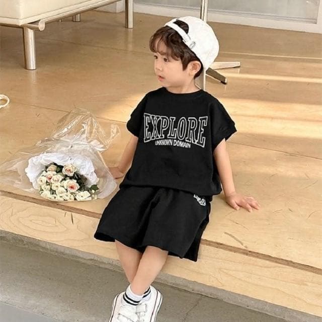 【Arbea】男童上衣印花字母短袖T卹加短褲夏裝新款童裝兒童 C104 