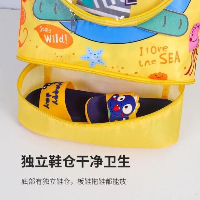 【Arbea】兒童游泳雙肩包可愛卡通衣物收納包加厚牛津布防潑水隔層乾濕分離 B07