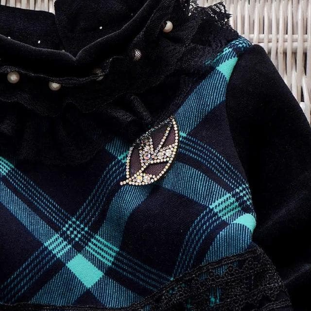 【Arbea】女童加絨加厚連衣裙童裝冬季新款兒童韓版高領保暖格子裙子 C454