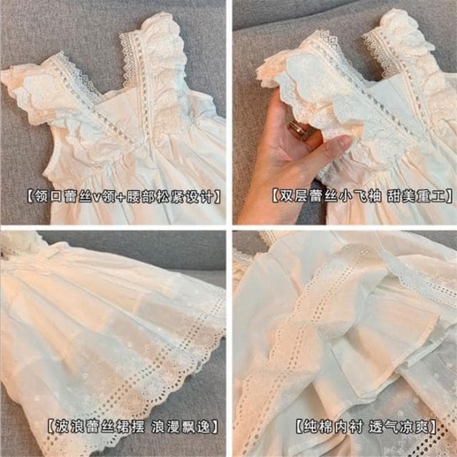 【Arbea】韓版洋氣女童花邊連衣裙夏季新款薄款背心裙女白色公主裙女童兒童 C229