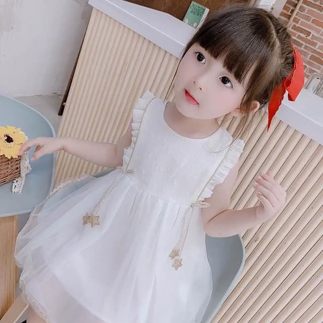 【Arbea】女童連衣裙夏季新款洋氣短袖白色紗裙女孩裙子兒童夏裝公主裙童裝 C145