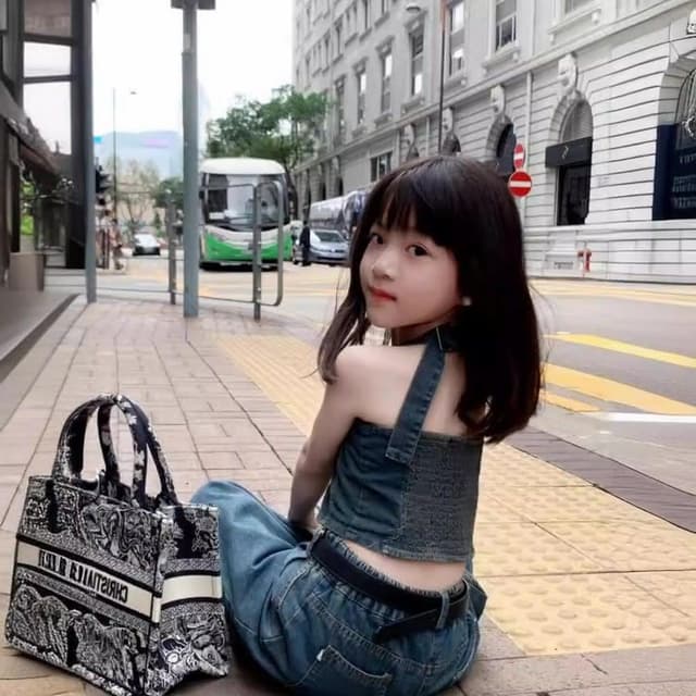 【Arbea】兒童裝女童套裝牛仔拉皺上衣加長褲夏裝新款童裝 C970