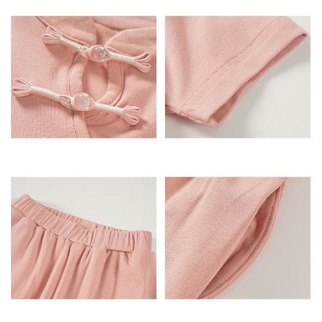 【Arbea】新中式女童套裝夏季新款盤扣休閒寶寶夏季衣服兒童夏季時尚兩件式 C1072