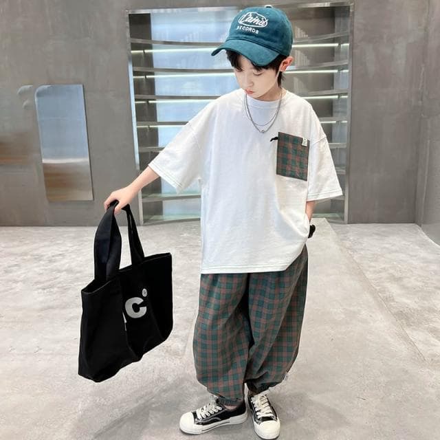 【Arbea】中大童120-170碼夏裝大男童短袖長褲套裝童裝兒童男孩t卹薄兩件套酷個性童套裝【C1194】