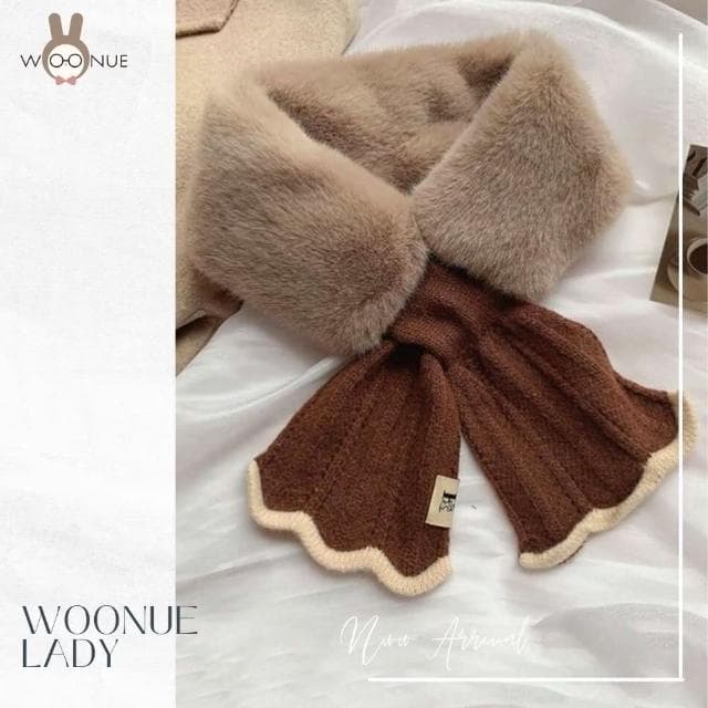 【WOONUE】法式秋冬專櫃優雅針織蓬鬆毛絨保暖圍巾脖圍秋冬穿搭(母親老婆媽媽女友閨蜜朋友禮物)