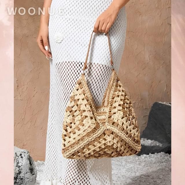 【WOONUE】專櫃春夏歐美時尚高質感大地色編織包手提包側背包(閨蜜女友老婆生日情人節禮物)