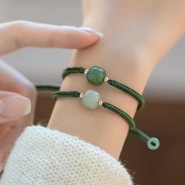 【LEEHER】手鍊/手串/編織手鍊/兒童手鍊/編織手環/和田玉手鏈/福字吊墜/平安手鍊/綠色手鍊/伸縮手鍊