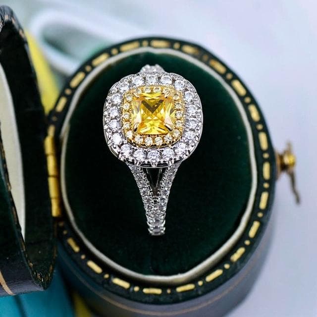 【LEEHER】女生/戒指/純銀戒指/黃鋯石戒指/生日禮物/方形鋯戒/食指戒/歐美戒指/結婚鋯戒/高級珠寶/送長輩