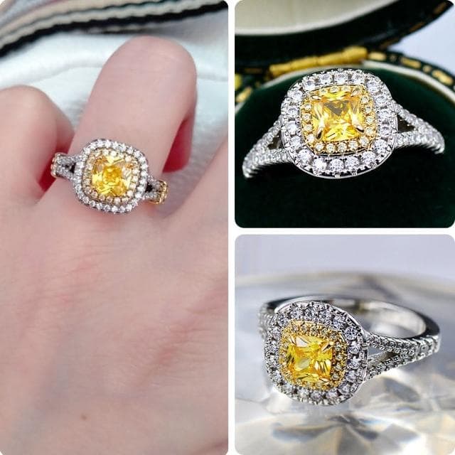 【LEEHER】女生/戒指/純銀戒指/黃鋯石戒指/生日禮物/方形鋯戒/食指戒/歐美戒指/結婚鋯戒/高級珠寶/送長輩