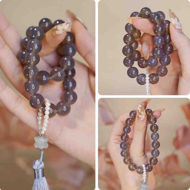 【LEEHER】女生/手環/佛珠/和田玉手鍊/灰瑪瑙手串/流蘇手鍊/珍珠和田玉/蓮花飾品/復古飾品/送長輩/禮物