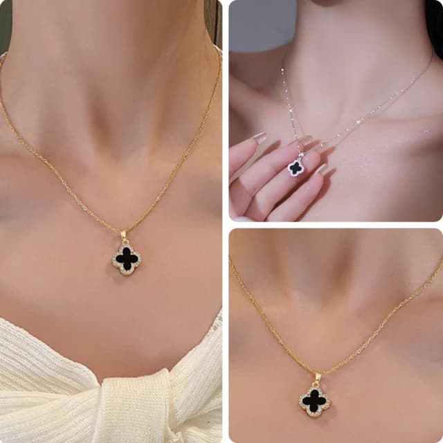 【LEEHER】女生/純銀項鍊/瑪瑙項鍊/四葉草項鍊/幸運草項鍊/金項鍊/閨蜜項鍊/小眾項鍊/生日禮物項鍊