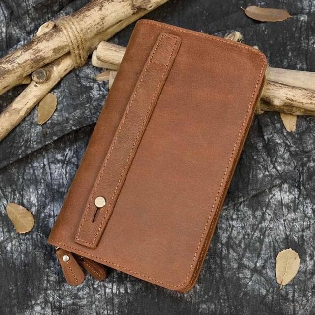 【LEEHER】男士手拿錢包/牛皮手機包/真皮手抓包/送長輩男友/生日禮物/大容量手拿錢包/復古牛皮包