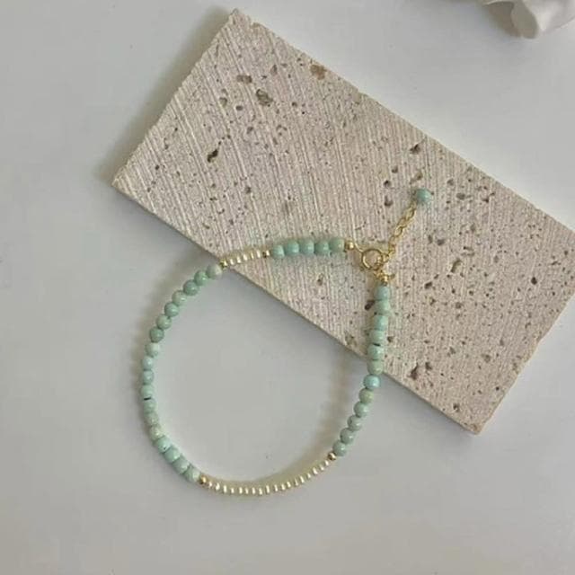 【LEEHER】珍珠手鍊/綠松石手串/百搭飾品/手鍊/手環/新中式/原礦石手鍊/日系手鍊/生日禮物/細手鍊/氣質手鍊