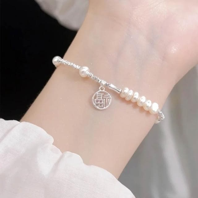 【LEEHER】925純銀/韓國飾品/手鍊/手鍊女/通體純銀/飾品/碎銀子/珍珠手鍊/招財納福/簡約/女生手鍊/高級感/生日禮物