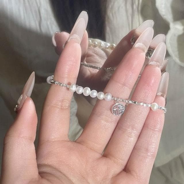 【LEEHER】925純銀/韓國飾品/手鍊/手鍊女/通體純銀/飾品/碎銀子/珍珠手鍊/招財納福/簡約/女生手鍊/高級感/生日禮物