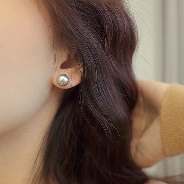 【LEEHER】耳環/灰珍珠/個性耳釘/耳針/銀色耳環/珍珠耳釘/高級感/冷淡風/耳飾/生日禮物/純銀耳環/女生耳環/小眾設計/